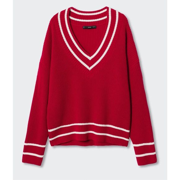 Mango V-Neckline Oversize Sweater Red Size M - Picture 5 of 7